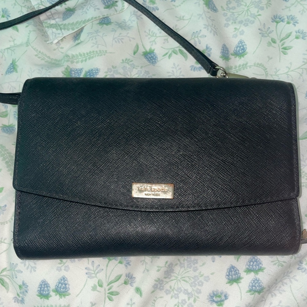 Black leather Kate Spade Wallet on a chain crossbody